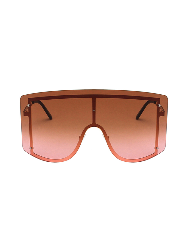

1Pair Ombre Colorblock Rimless Shield Sunglasses, Brown