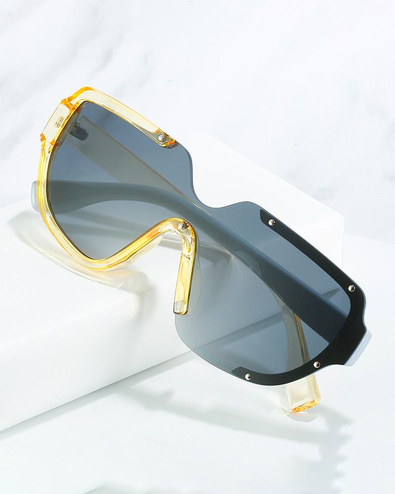

1Pair Colorblock Studded Frame Tinted Sunglasses, Gray