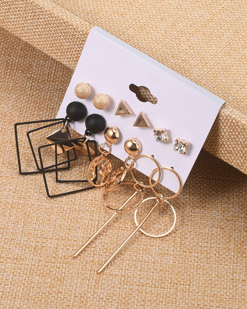 

6Pair Minimalist Geometric Shaped Earrings Set, Gold