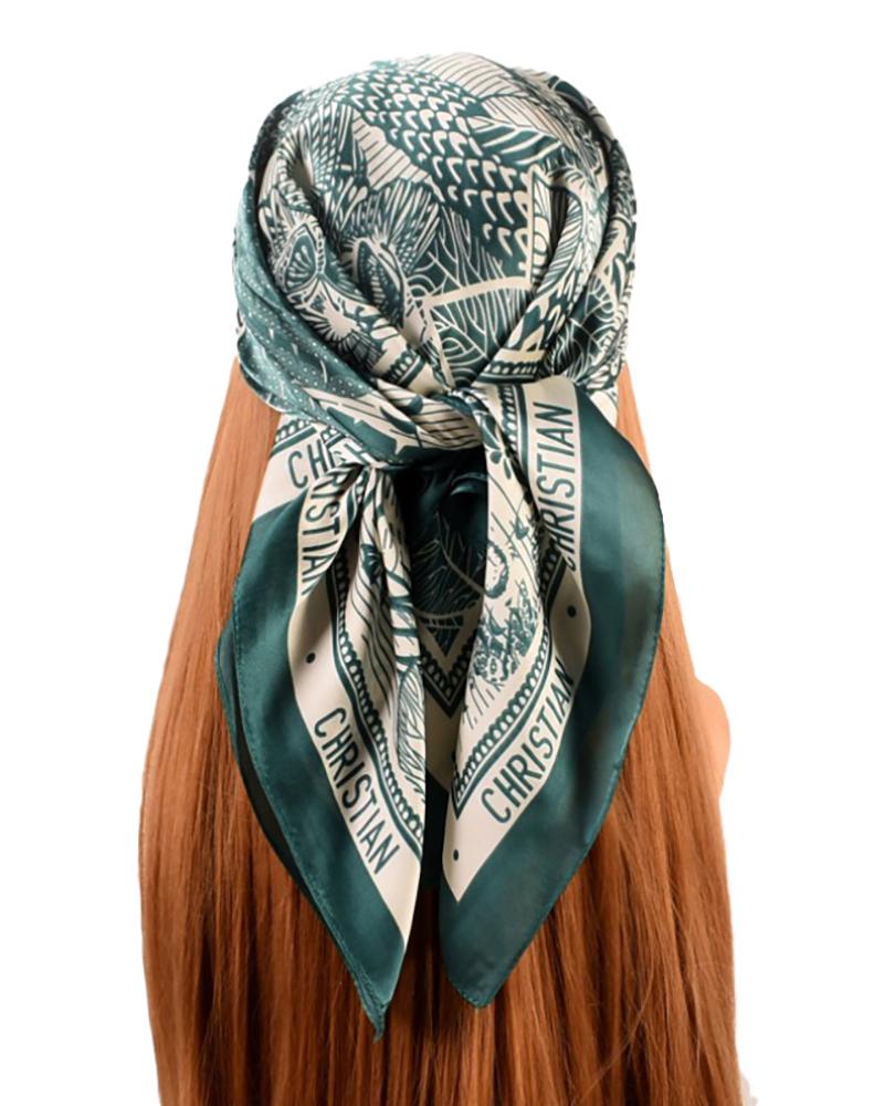 

Retro Plants Print Multi-way Square Bandana Headband, Green