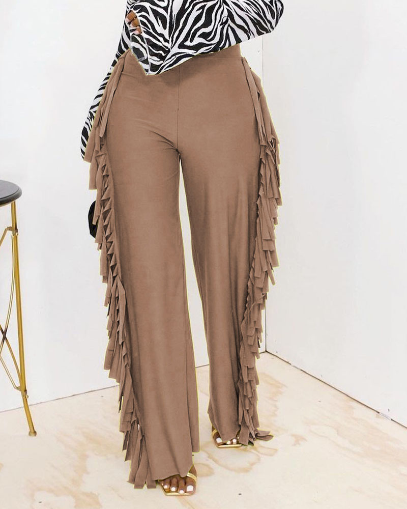 

Tassel Detail Wide Leg Pants, Khaki