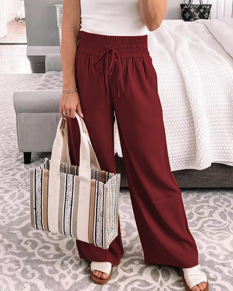 

High Waist Drawstring Straight Leg Pants, Red