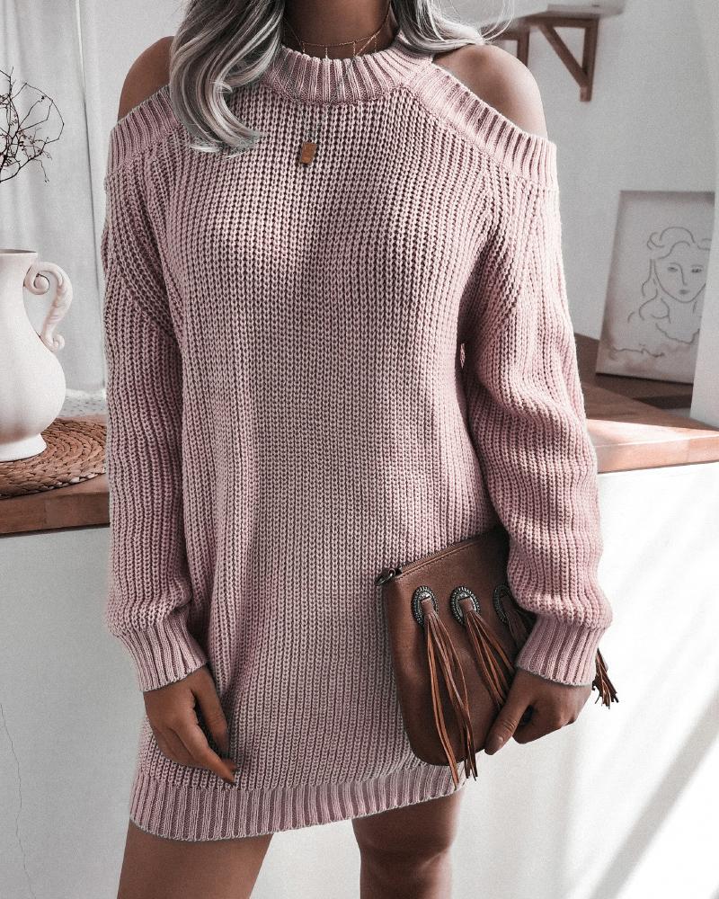 

Cold Shoulder Lantern Sleeve Sweater Dress, Pink