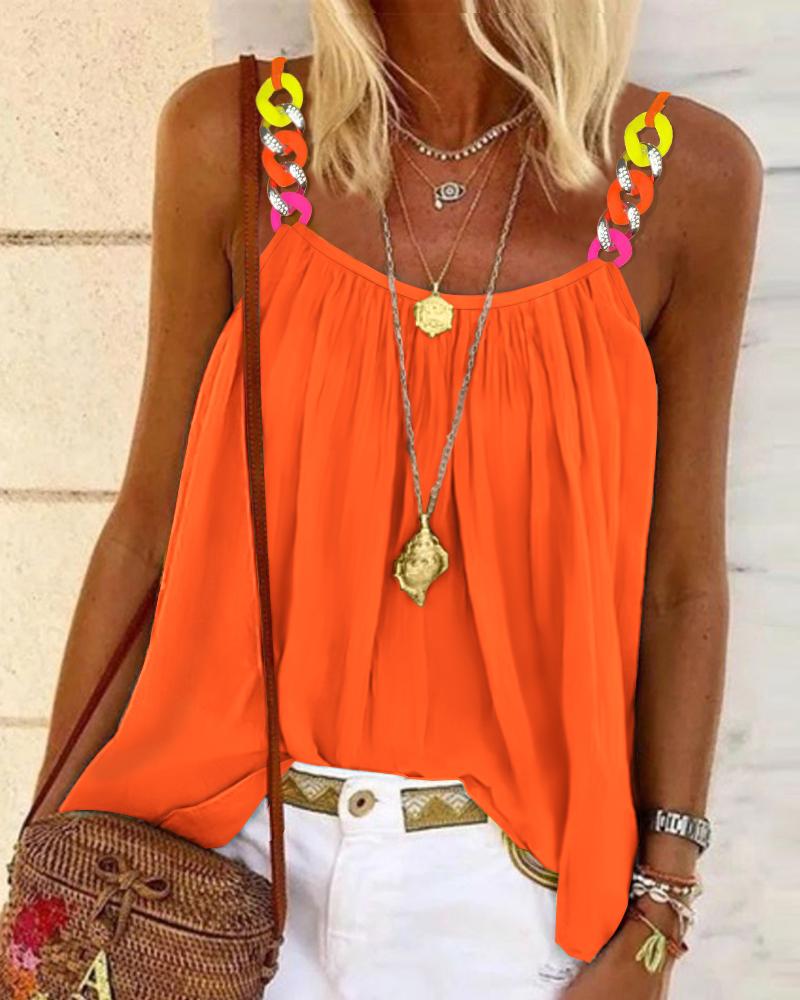 

Chain Decor Flowy Cami Top, Orange
