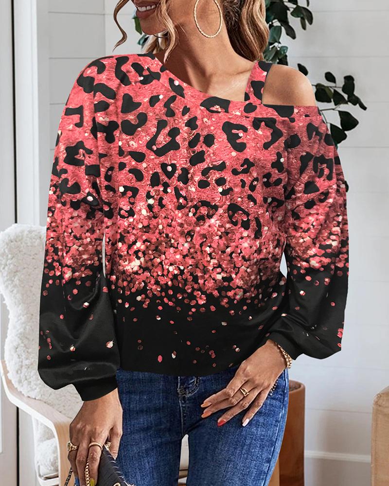 

Ombre Cheetah Print Long Sleeve Sweatshirt, Black