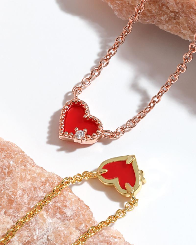

Valentine's Day Heart Pattern Rhinestone Pendant Chain Necklace, Red