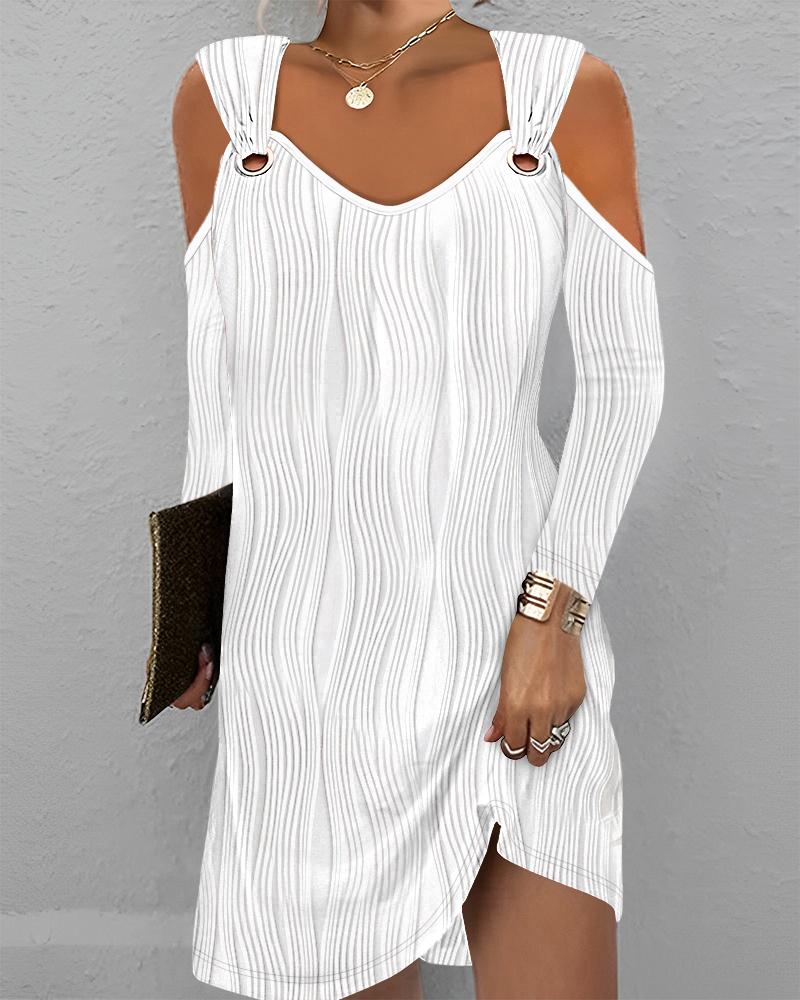 

Cold Shoulder Eyelet Textured Casual Dress, White