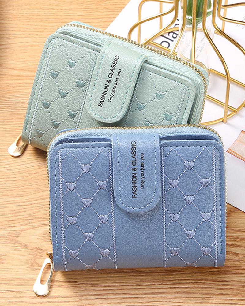 

Heart Embroidery Purse Clutch Organizer, Blue