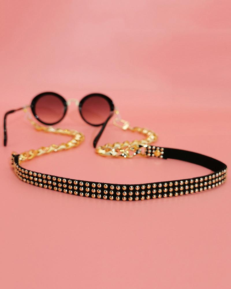 

Hip Hop Studded Lanyard Holder Chain For Eyeglasses Mask Bag, Black