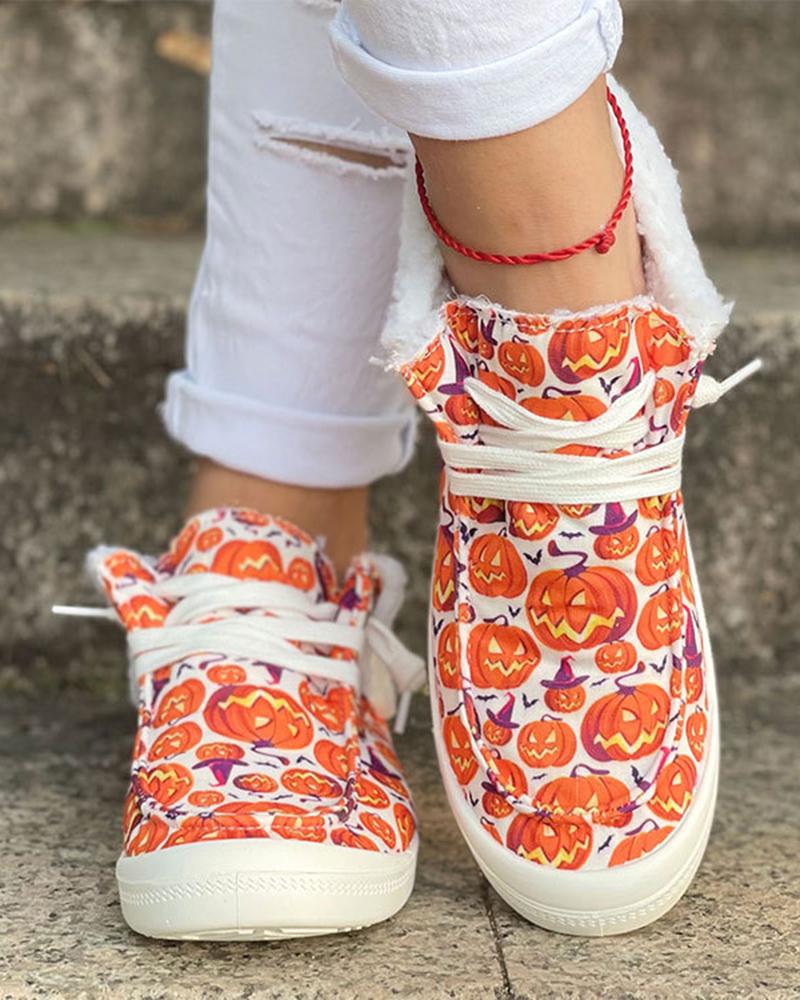 

Halloween Fuzzy Lace-up Casual Sneakers, Orange