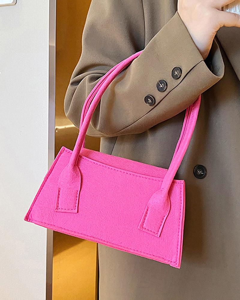 

Vintage Square Felt Shoulder Bag, Hot pink