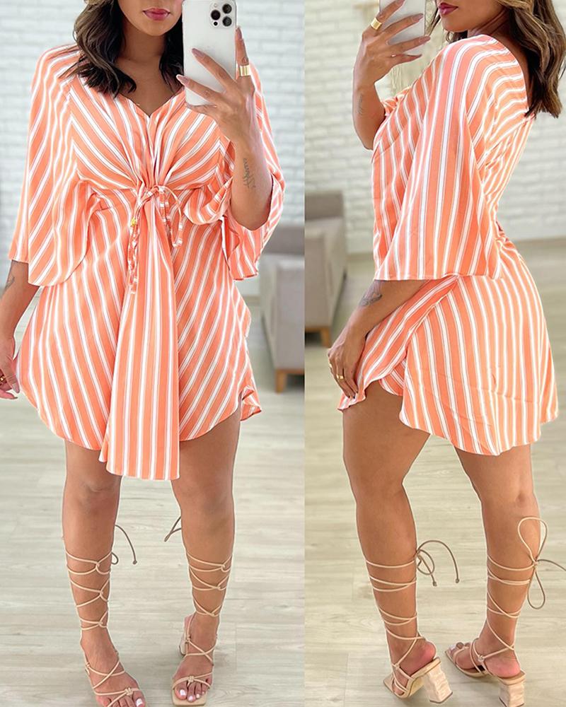 

Striped Tied Detail Casual Dress, Orange
