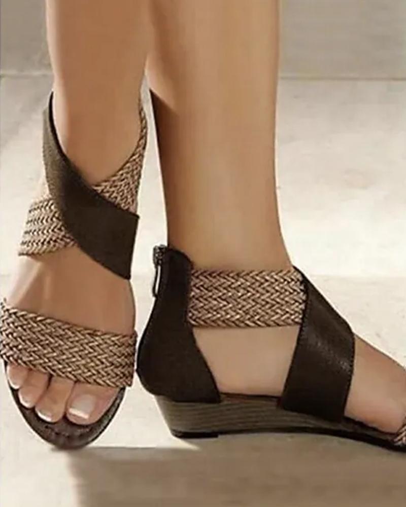 

Braided Crisscross Strap Bohemian Wedge Sandals, Black