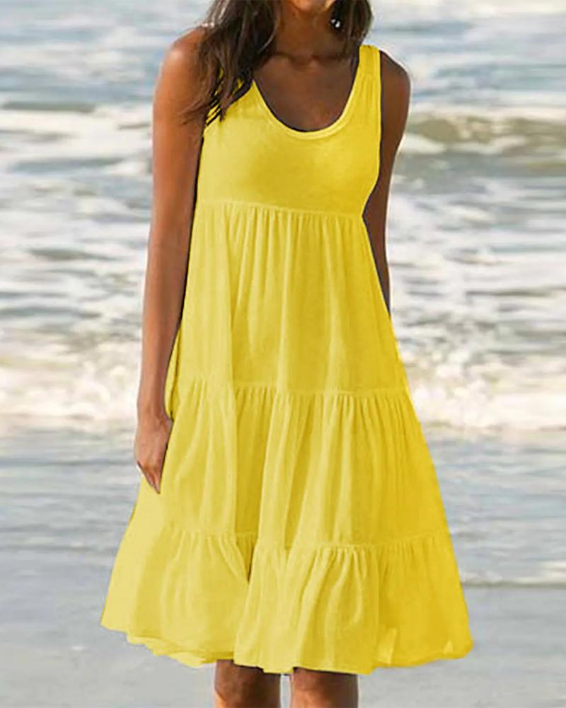 

Ruffle Hem Sleeveless Casual Dress, Yellow