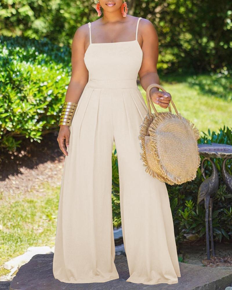 

Sleeveless Crop Top & Ruched Wide Leg Pants Set, Apricot