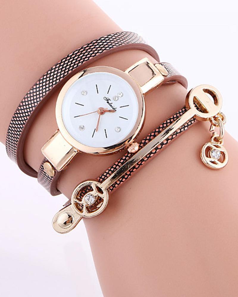 

1pc Geometric Tassel Design Bangle Quartz Watch, Brown