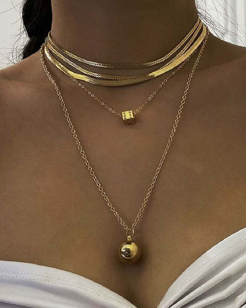 

Dice Snake Bone Layered Pendant Necklace, Gold
