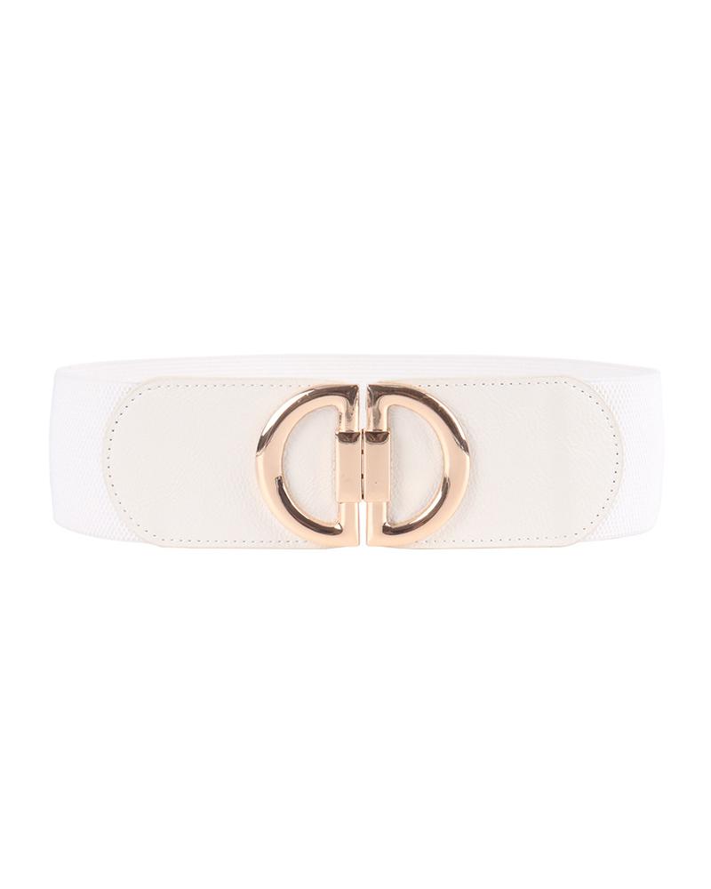 

1pc Metal D-Buckle Elastic Wide Belt, White