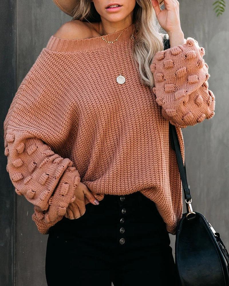 

Lantern Sleeve Chunky Knit Sweater, Orange