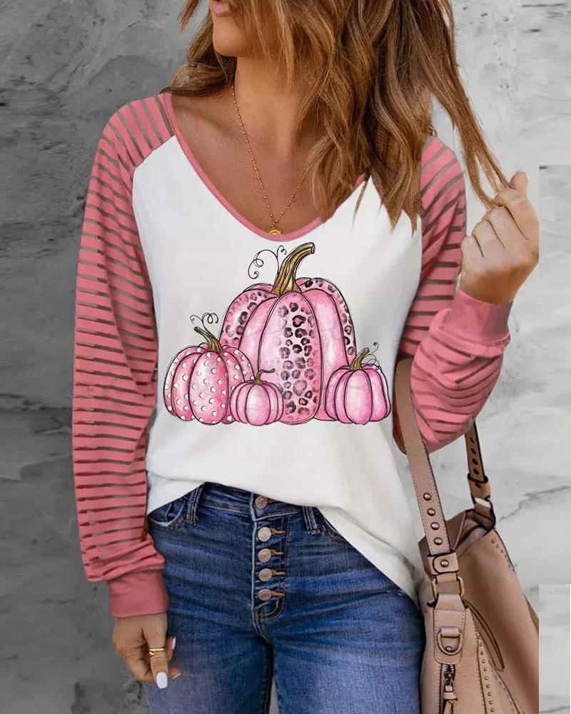 

Halloween Pumpkin Print Long Sleeve Top, White