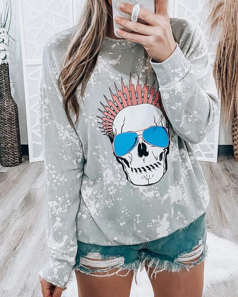 

Graphic Print Long Sleeve Top, Gray