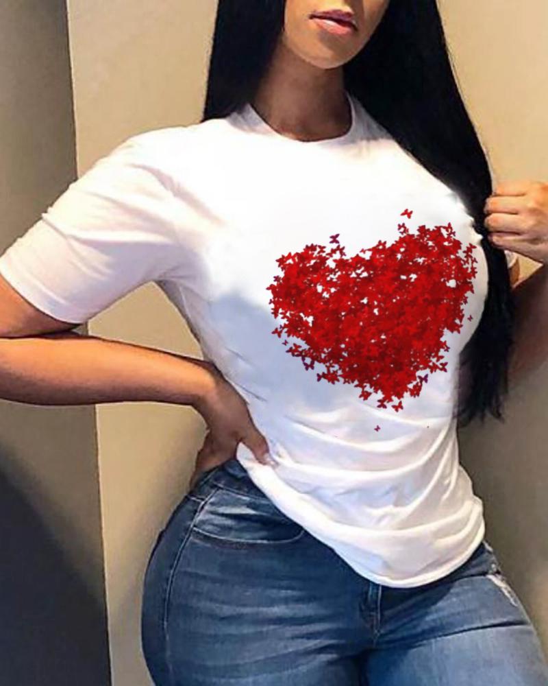 

Creative Heart Print Short Sleeve T-shirt, Style7