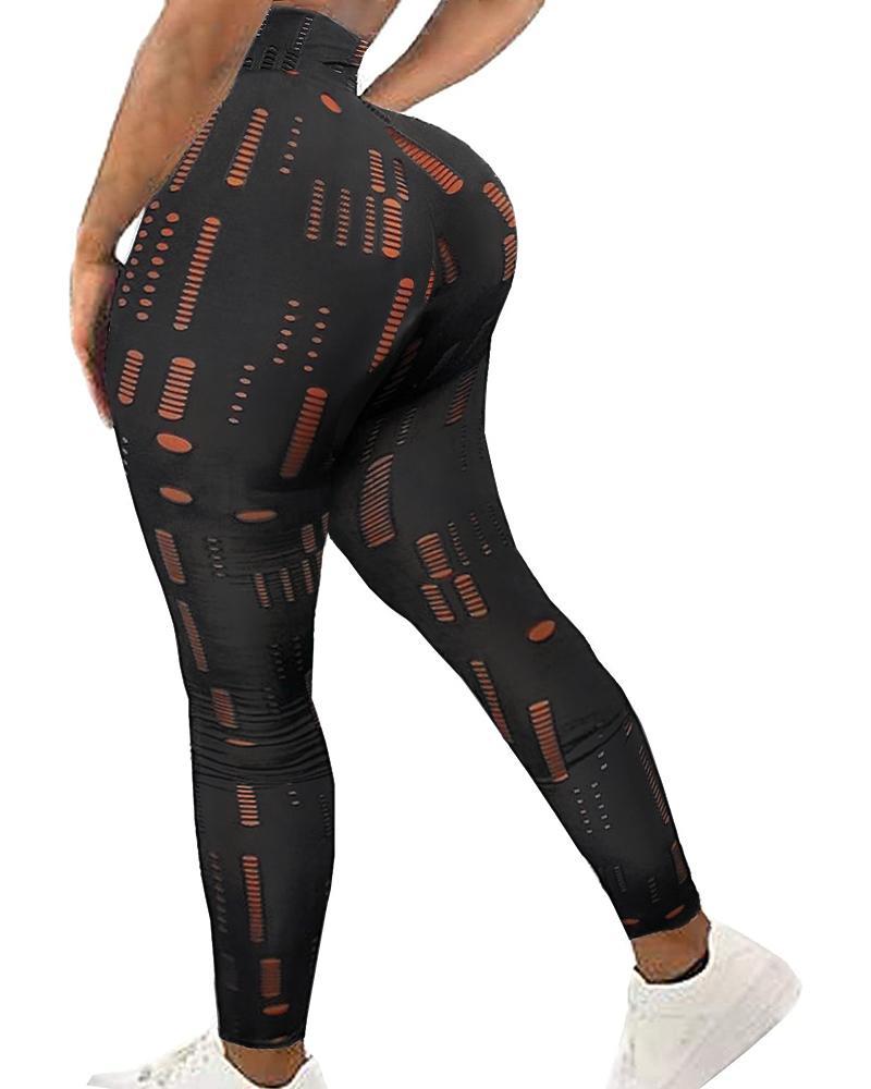 

High Waist Butt Lifting Hollow Out Sports Yoga Pants, Black