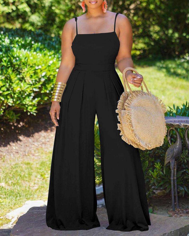 

Sleeveless Crop Top & Ruched Wide Leg Pants Set, Black
