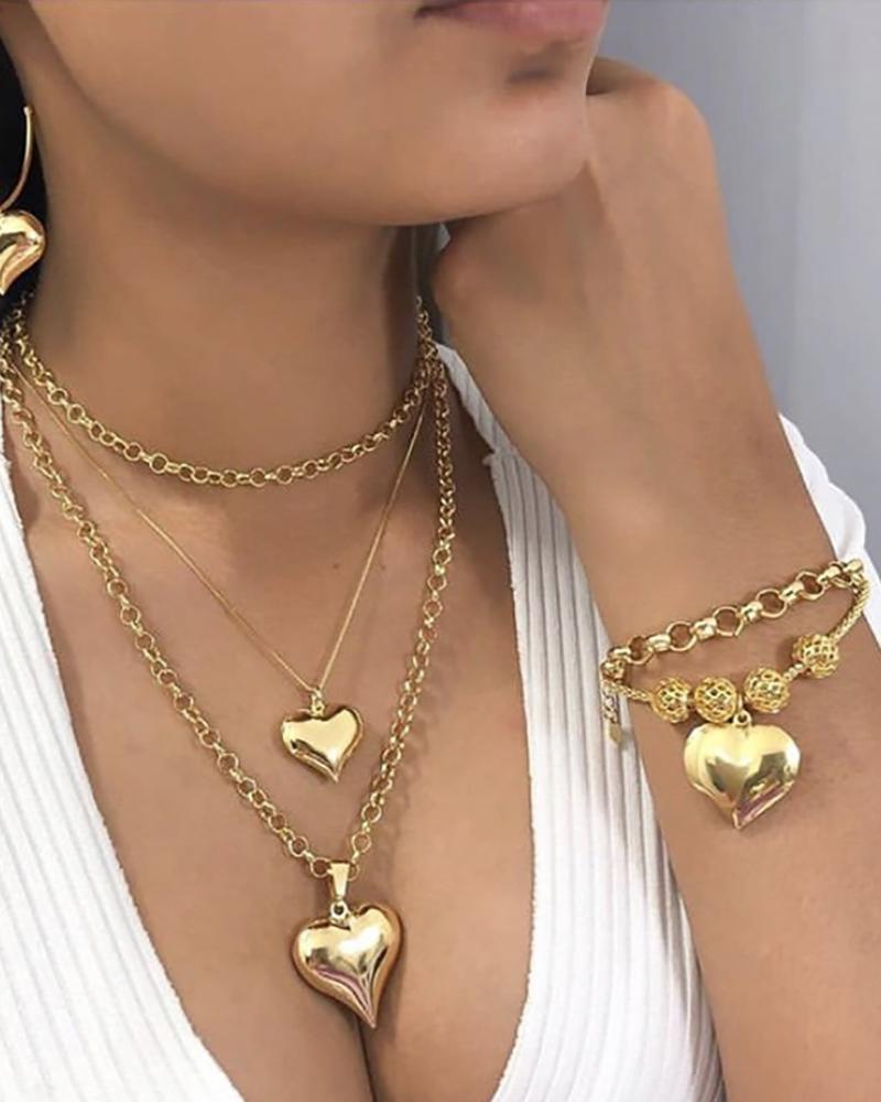 

Heart Pendant Layered Chain Necklace, Gold