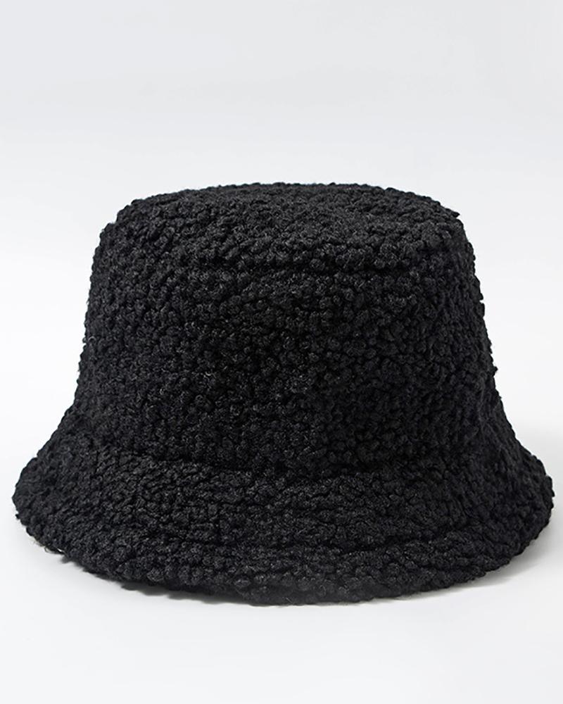 

Plain Casual Fluffy Bucket Hat, Black