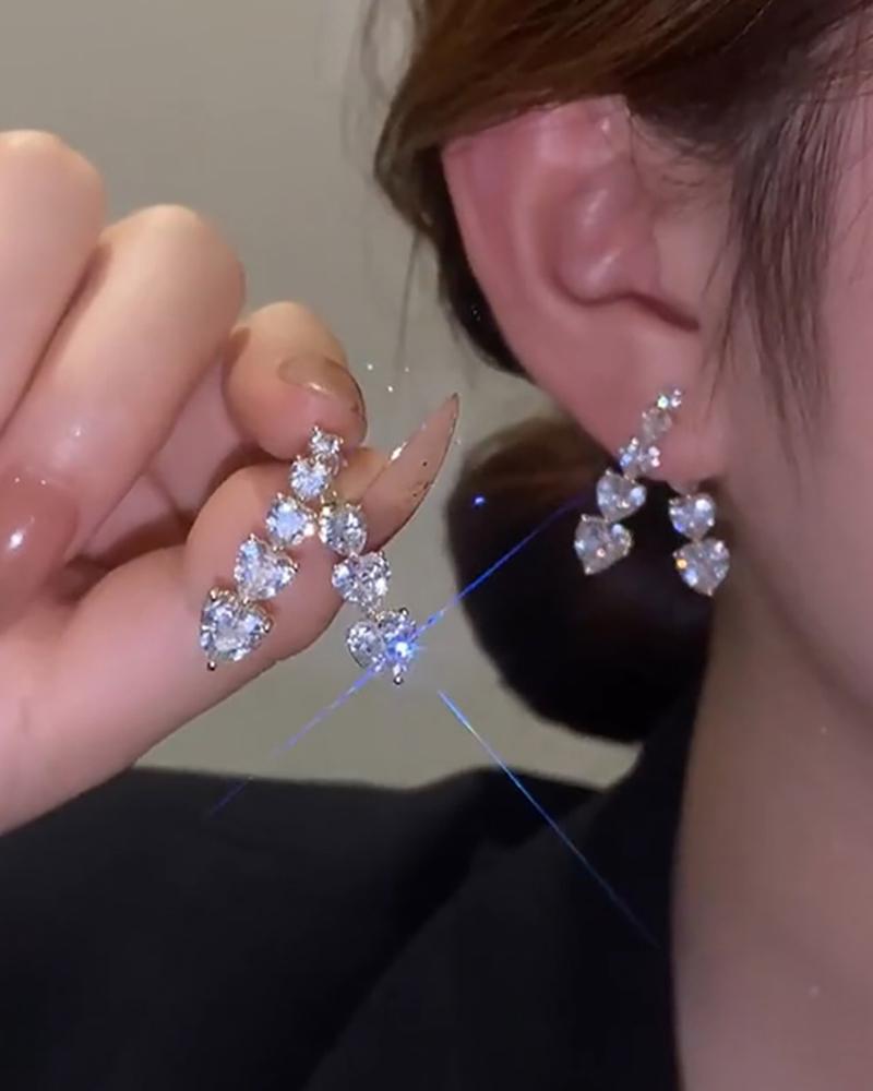 

Multi Heart Rhinestone Earrings, Silver