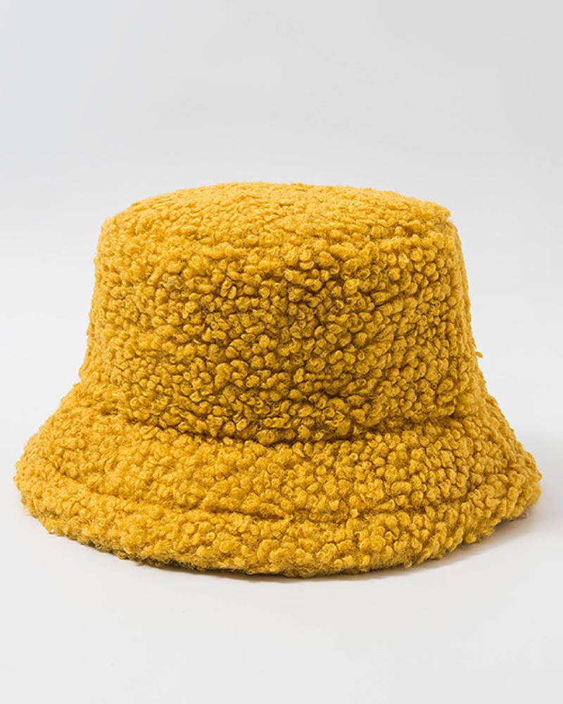 

Plain Casual Fluffy Bucket Hat, Yellow