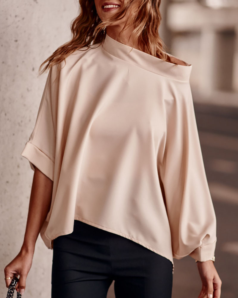 

Lantern Sleeve Round Neck Top, Nude