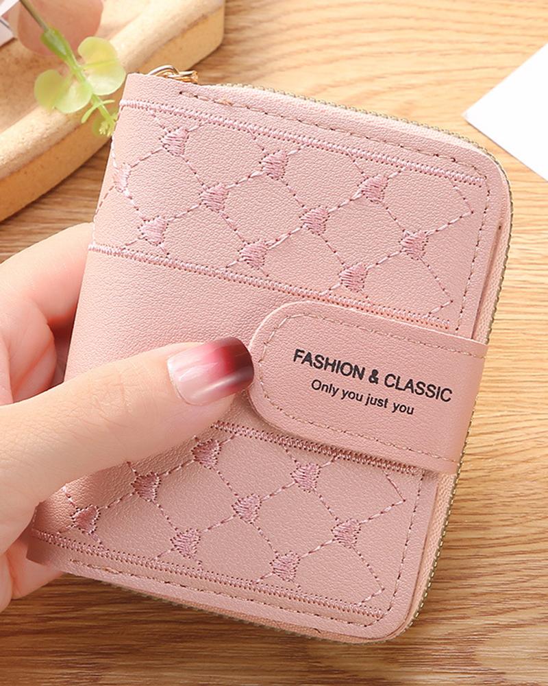 

Heart Embroidery Purse Clutch Organizer, Pink