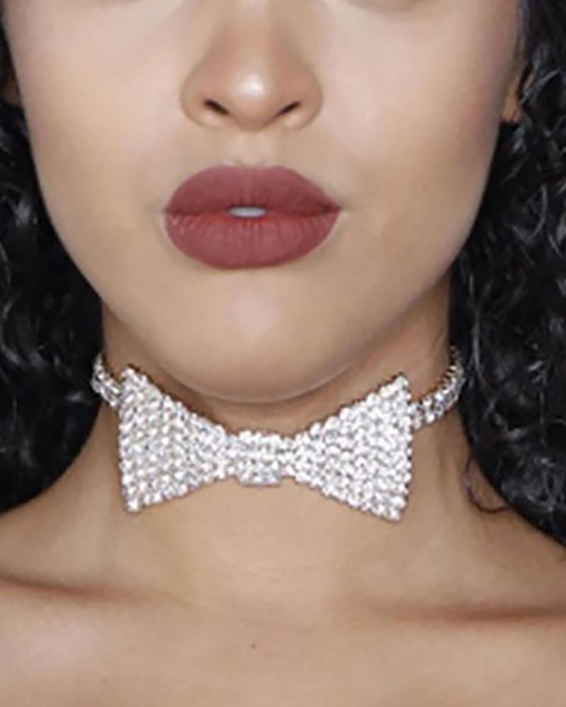 

Rhinestone Bowknot Decor Choker, Silver