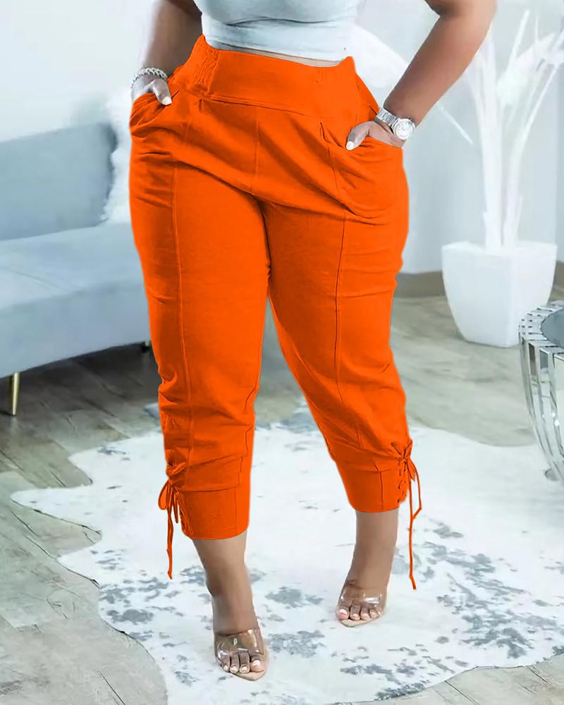 

Lace-up Design High Waist Sweatpants, Orange