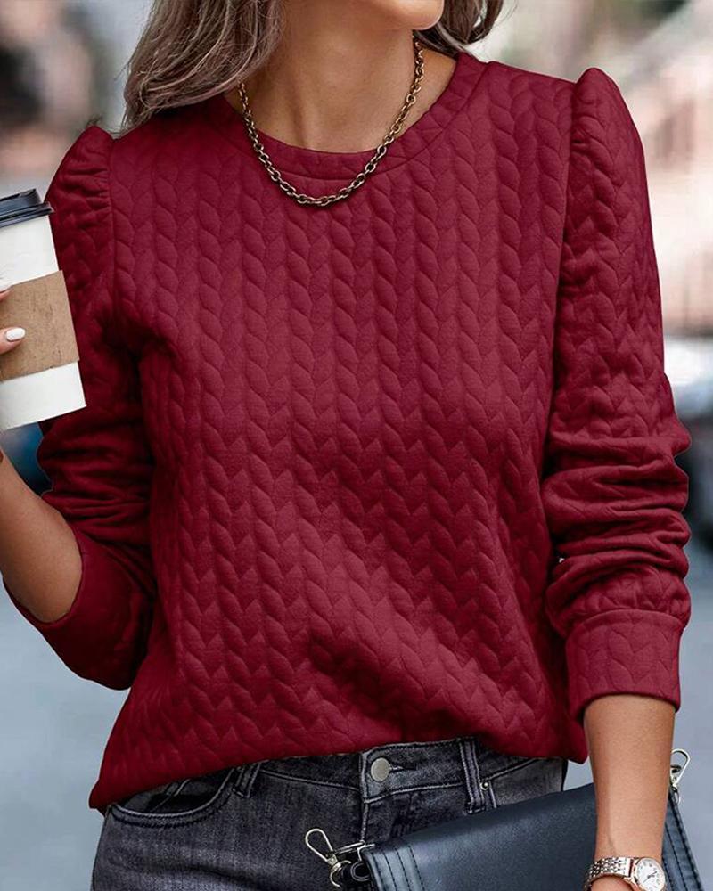 

Puff Sleeve Wheat Textured Top, Wine red