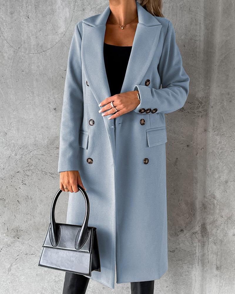 

Double Breasted Long Sleeve Pea Coat, Blue