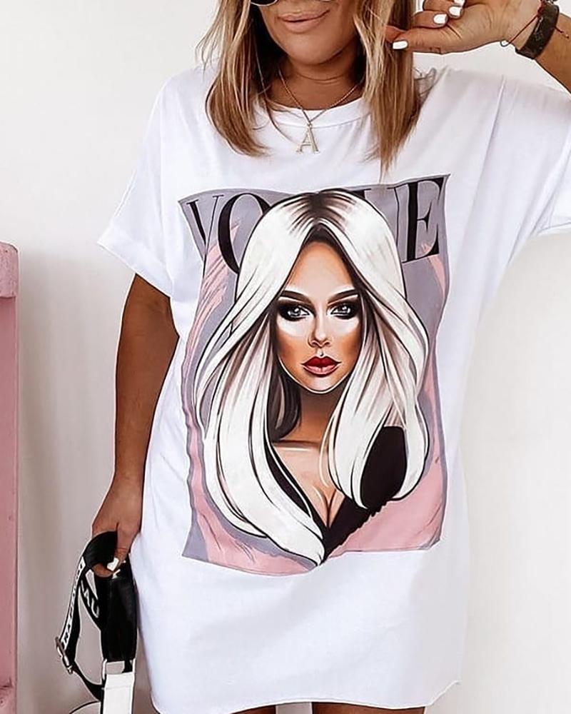 

Figure Letter Print Short Sleeve Casual T-shirt, White