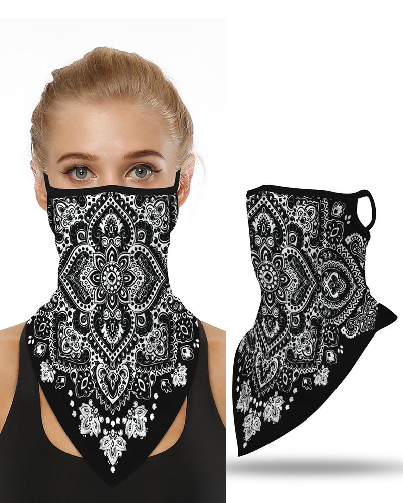 

Floral Print Breathable Ear Loop Face Cover Outdoors Bandana, Black