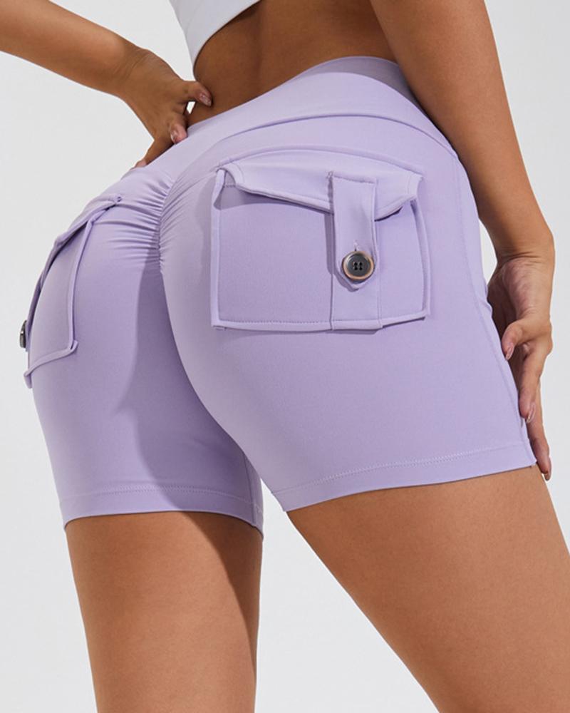 

Quick Dry Pocket Design Ruched Active Shorts, Light purple