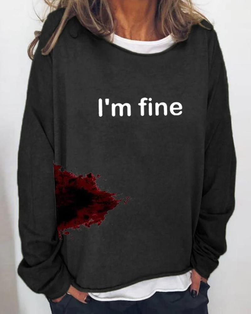 

Halloween Humor Funny Bloodstained Print Long Sleeve Top, Dark grey