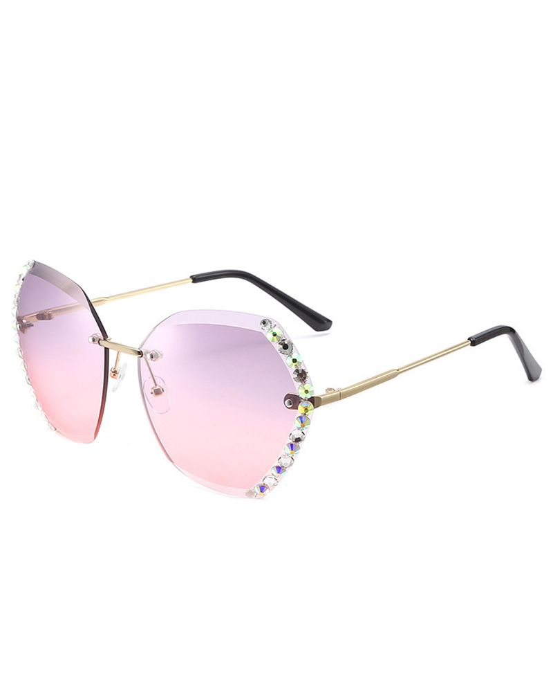 

1Pair Rhinestone Tinted Lens Irregular Rimless Frame Sunglasses, Style1