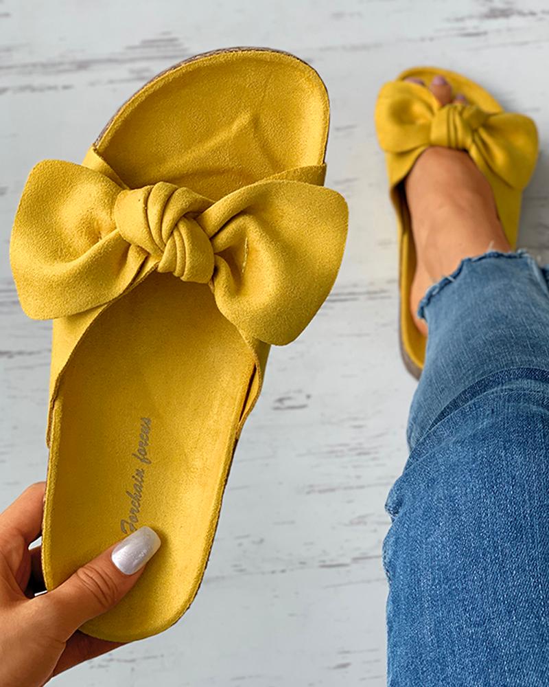 

Bowknot Decor Open Toe Flat Sandals, Yellow
