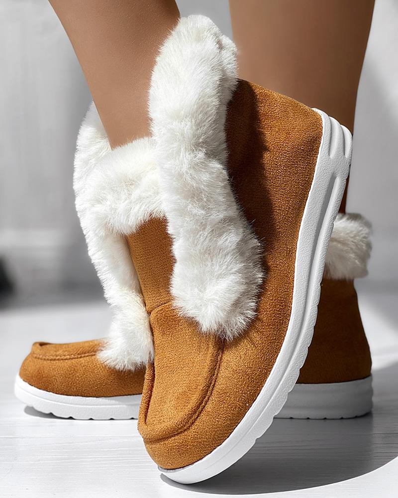 

Fuzzy Detail Thermal Lined Ankle Boots, Yellow