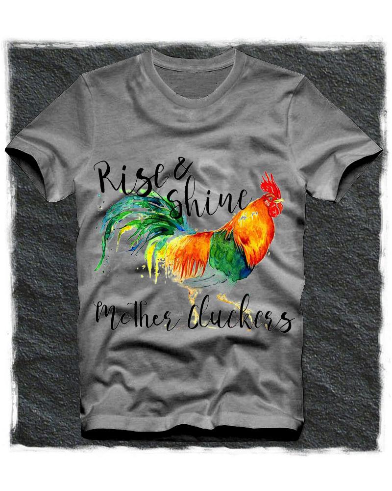 

Rooster Patterns Print Short Sleeve Loose T-shirts, Gray