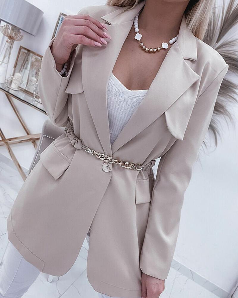 

Rhinestone Geometric Pattern Blazer Coat, Apricot