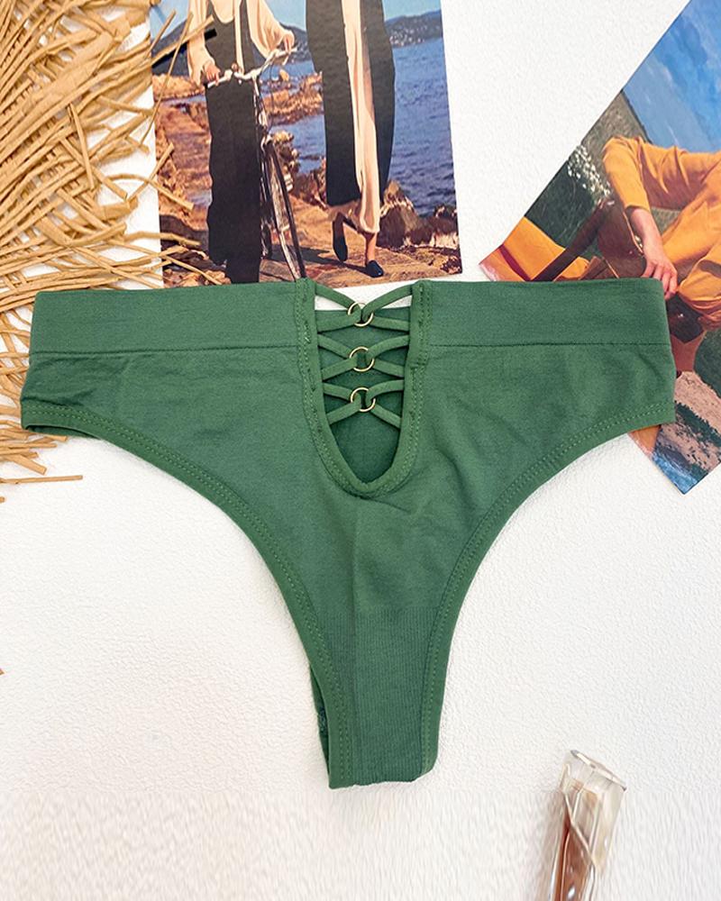 

Mid-waist O-Ring Lace-up Breathable Underwear Panty, Green