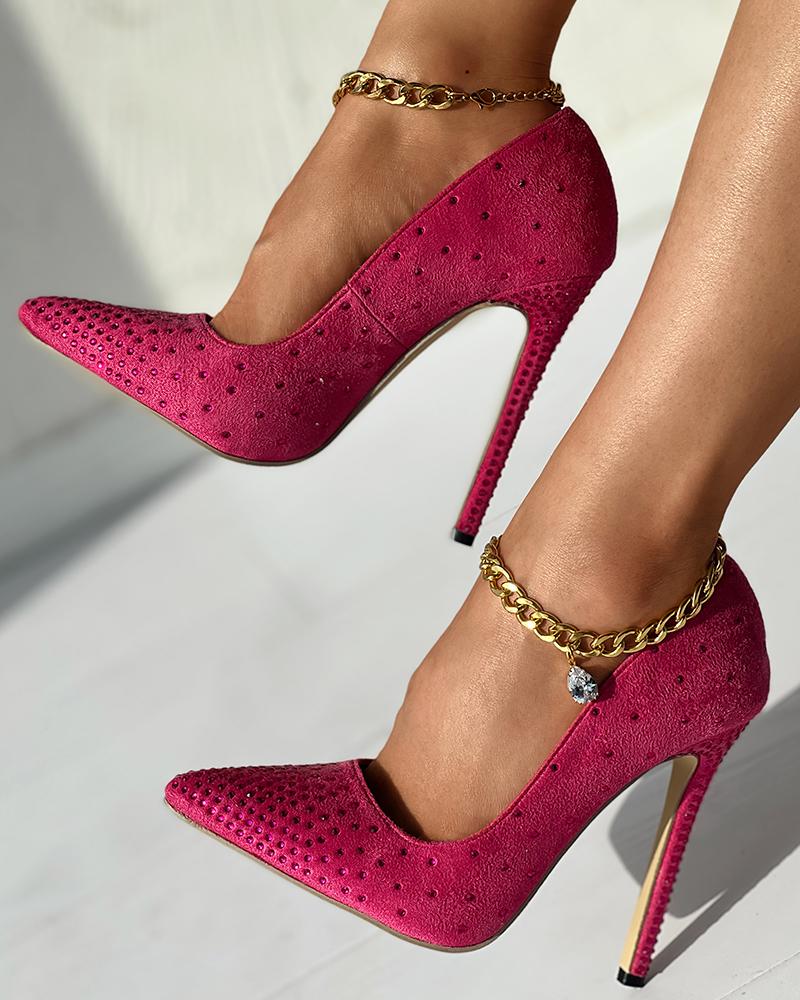 

Rhinestone Point Toe Stiletto Heel Pumps, Hot pink