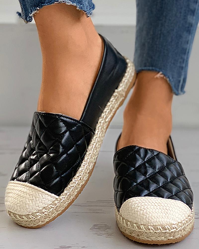 

Quilted Woven Flax Casual Shoes, Black